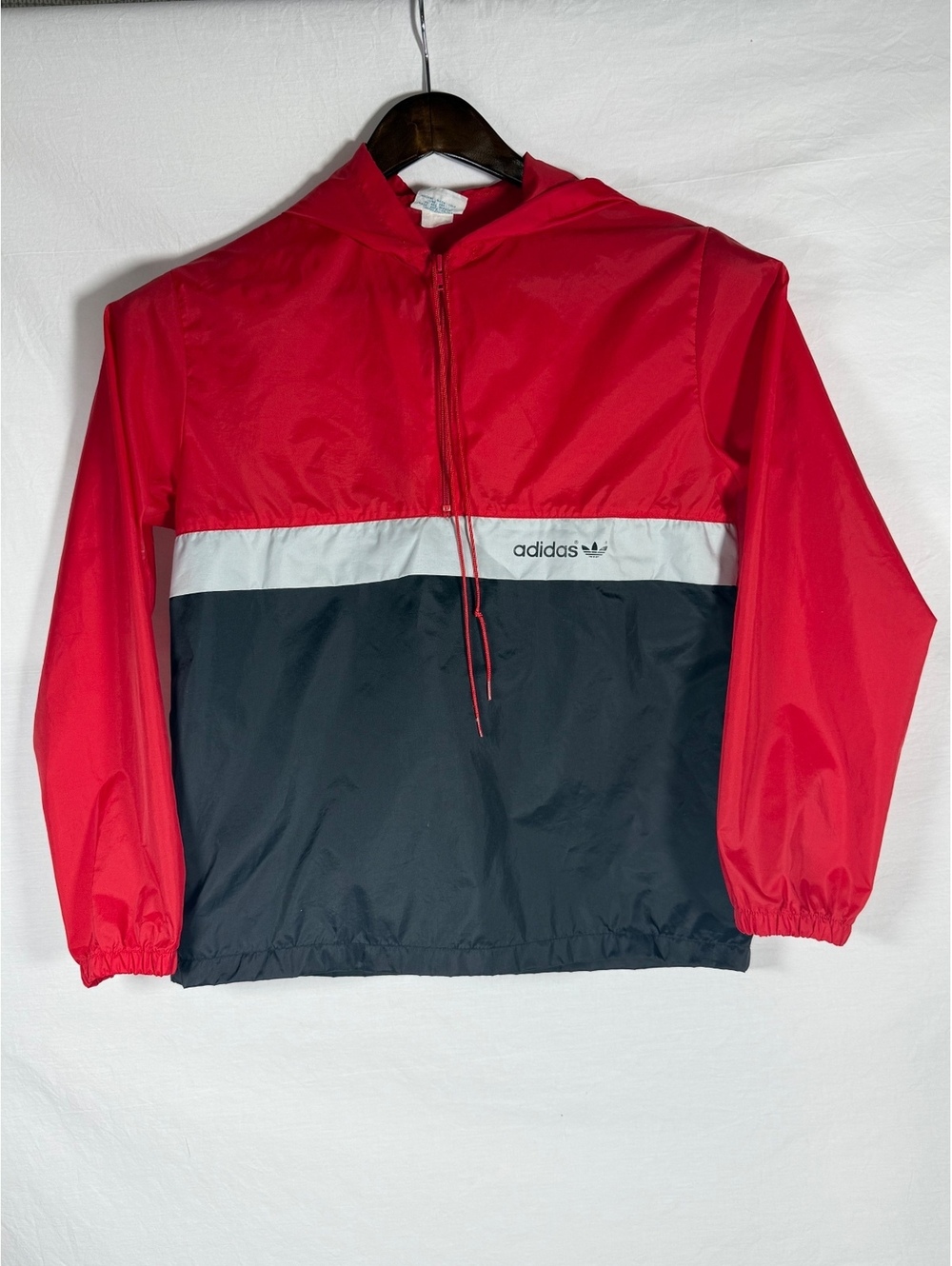 Vintage 80s Adidas Trefoil Hooded Windbreaker Red/blk Small